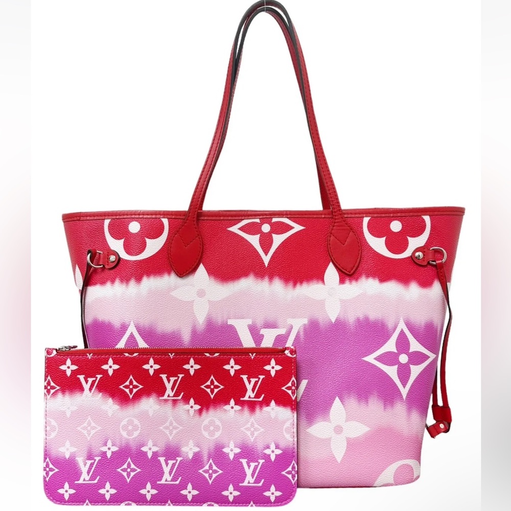 Louis Vuitton Escale Neverfull MM M45127 Rouge Red Pink Watercolor Monogram Tote - Picture 4 of 11
